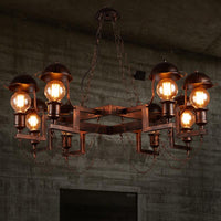 8-Light Dome Shade Semi Flush Light Vintage Rust Amber Glass - Rebooters