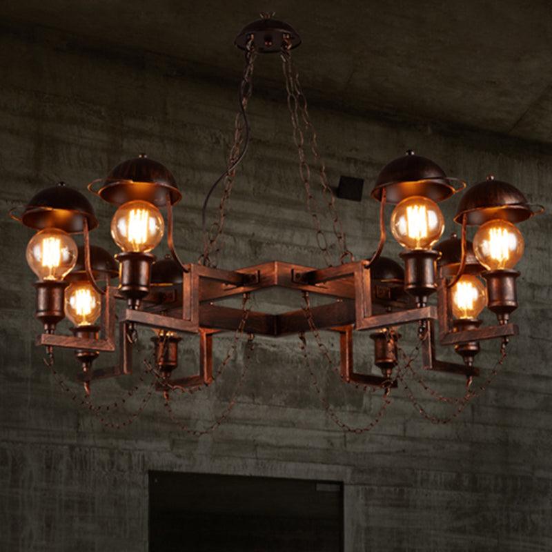 8-Light Dome Shade Semi Flush Light Vintage Rust Amber Glass - Rebooters