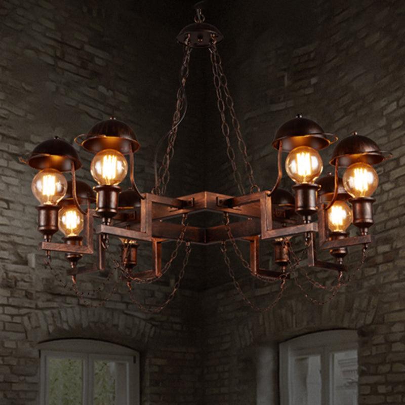 8-Light Dome Shade Semi Flush Light Vintage Rust Amber Glass - Rebooters