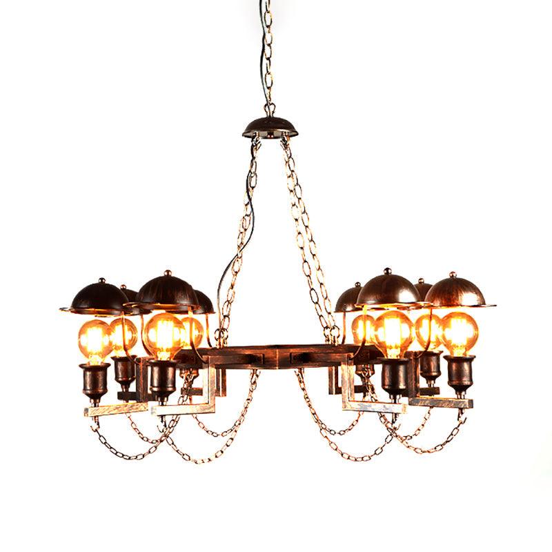 8-Light Dome Shade Semi Flush Light Vintage Rust Amber Glass - Rebooters