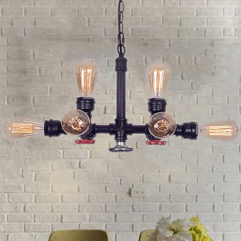 Black Water Pipe Chandelier Lamp Industrial Metal 8-Light - Rebooters