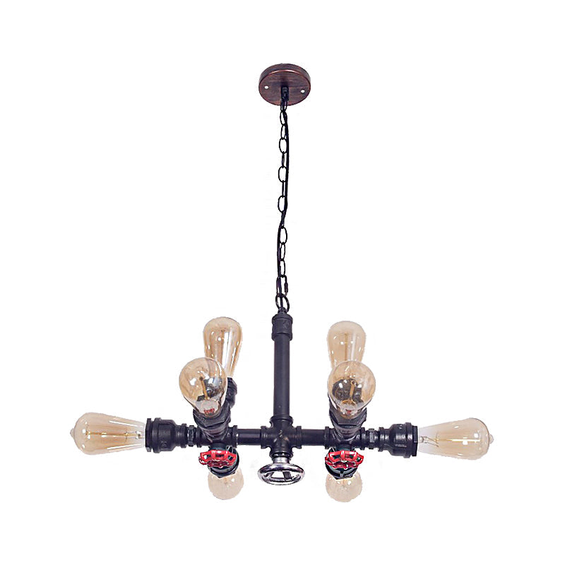 Black Water Pipe Chandelier Lamp Industrial Metal 8-Light - Rebooters