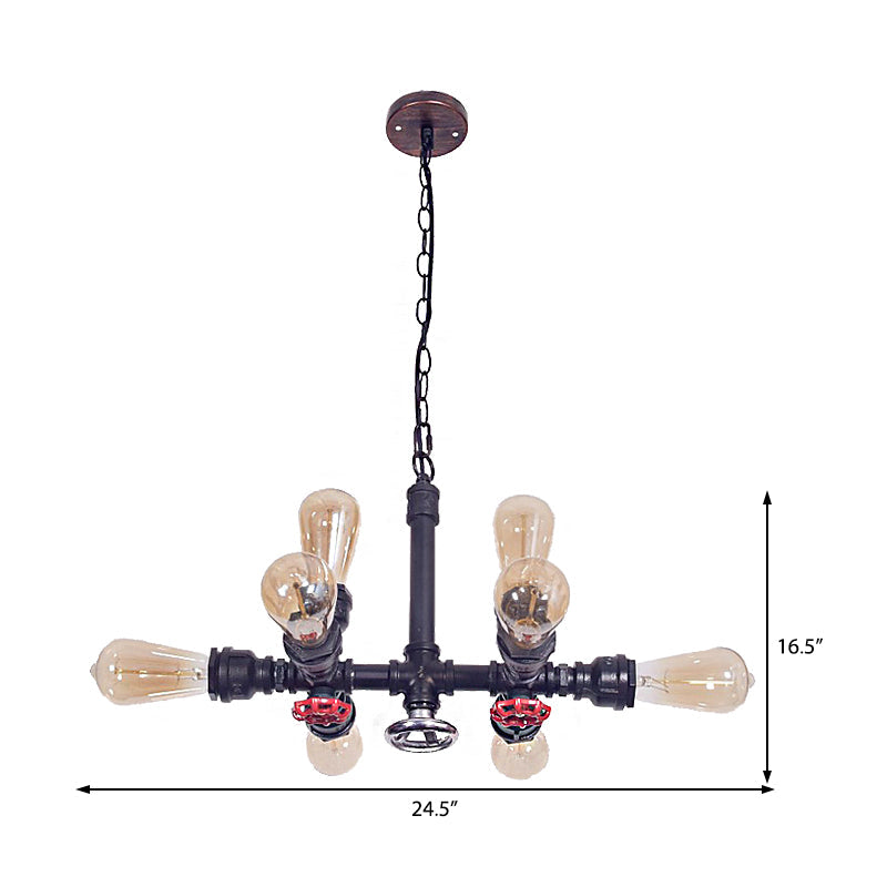 Black Water Pipe Chandelier Lamp Industrial Metal 8-Light - Rebooters