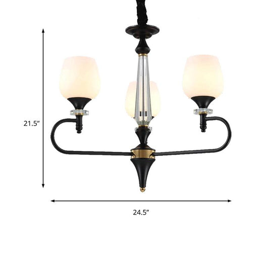 3/6 Lights Opal Glass Hanging Chandelier Matte Black Pendant - Rebooters