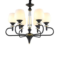 3/6 Lights Opal Glass Hanging Chandelier Matte Black Pendant - Rebooters