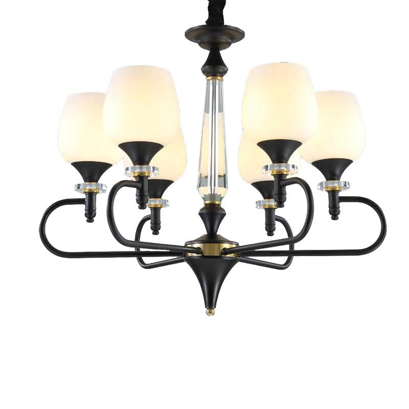 3/6 Lights Opal Glass Hanging Chandelier Matte Black Pendant - Rebooters