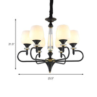 3/6 Lights Opal Glass Hanging Chandelier Matte Black Pendant - Rebooters