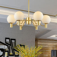 6 Lights Frosted Glass Pendant Chandelier Brass Globe Fixture - Rebooters
