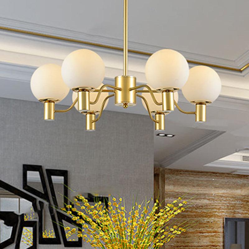 6 Lights Frosted Glass Pendant Chandelier Brass Globe Fixture - Rebooters