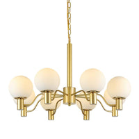 6 Lights Frosted Glass Pendant Chandelier Brass Globe Fixture - Rebooters