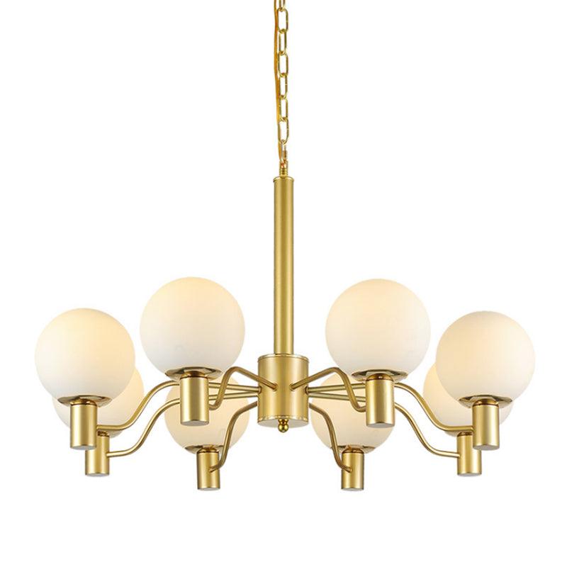 6 Lights Frosted Glass Pendant Chandelier Brass Globe Fixture - Rebooters