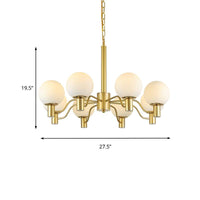 6 Lights Frosted Glass Pendant Chandelier Brass Globe Fixture - Rebooters