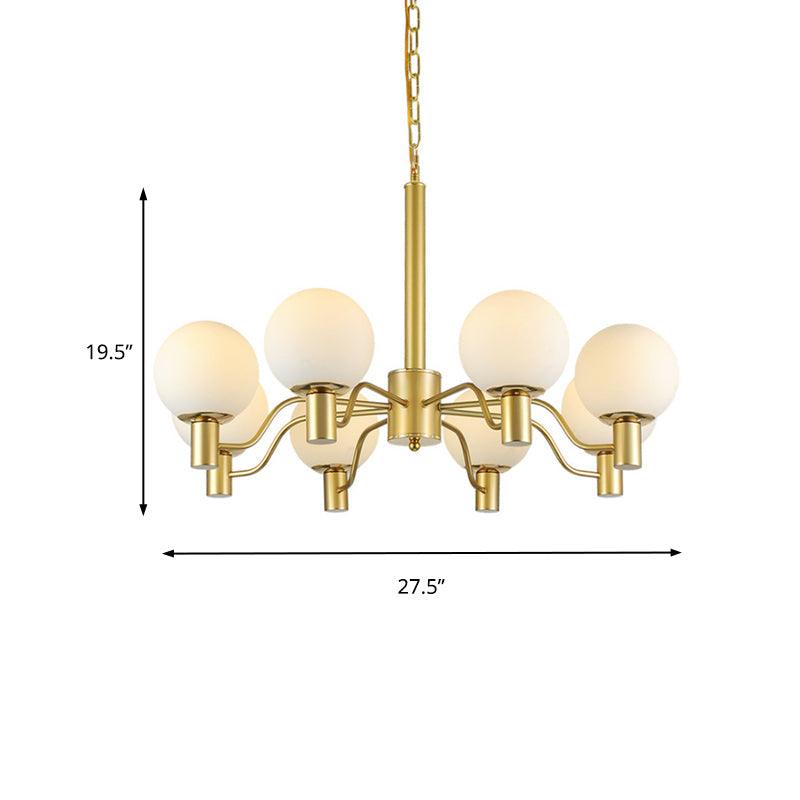 6 Lights Frosted Glass Pendant Chandelier Brass Globe Fixture - Rebooters