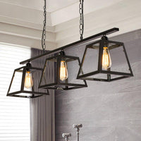 Black 3-Light Island Light Fixture Industrial Clear Glass Pendant - Rebooters