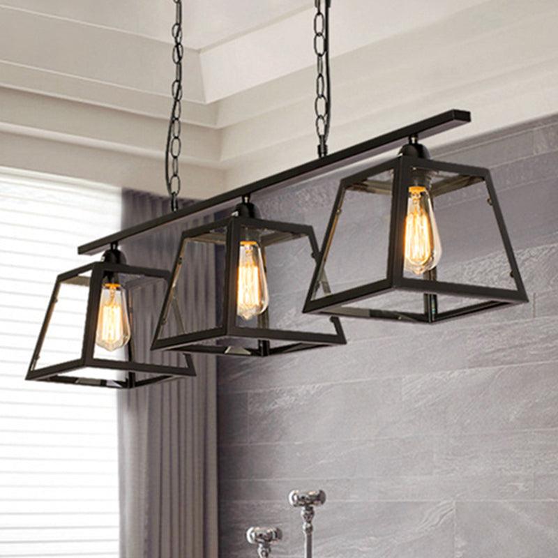 Black 3-Light Island Light Fixture Industrial Clear Glass Pendant - Rebooters