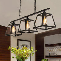 Black 3-Light Island Light Fixture Industrial Clear Glass Pendant - Rebooters