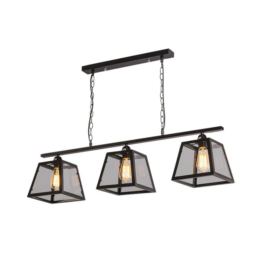 Black 3-Light Island Light Fixture Industrial Clear Glass Pendant - Rebooters