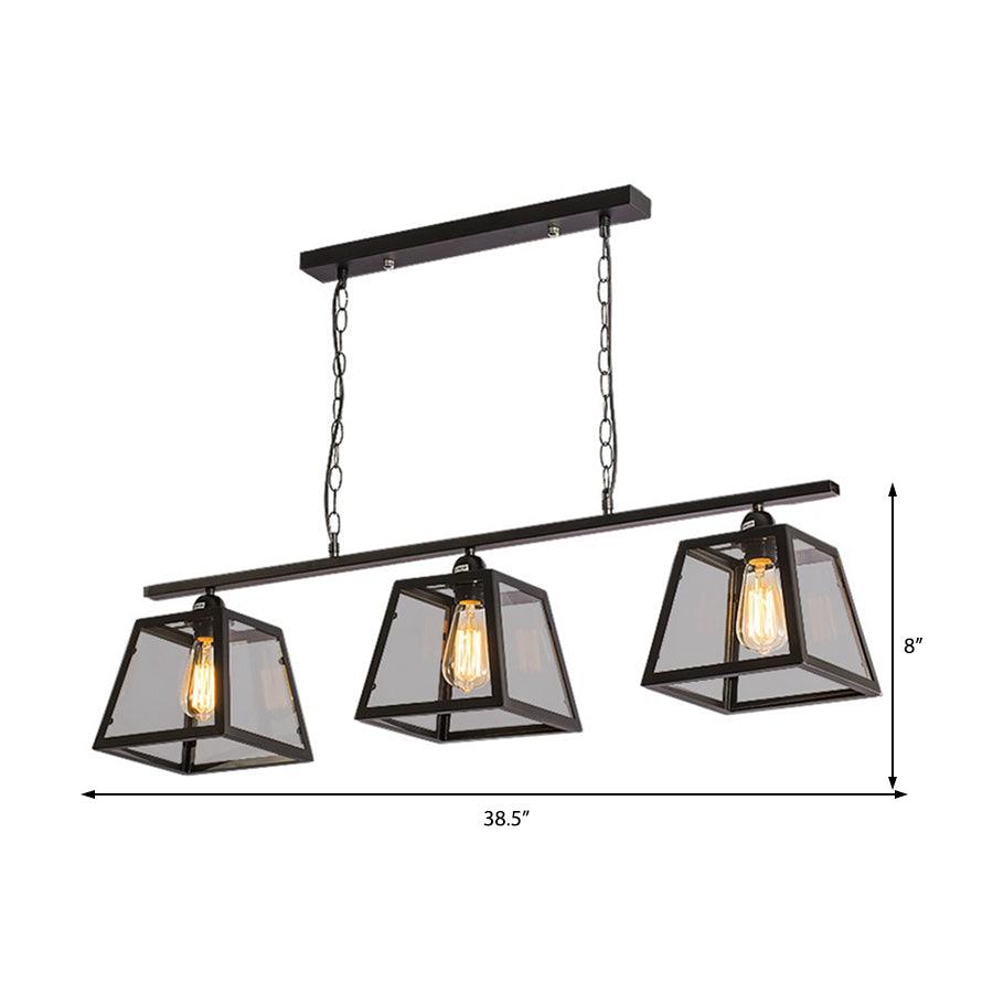 Black 3-Light Island Light Fixture Industrial Clear Glass Pendant - Rebooters