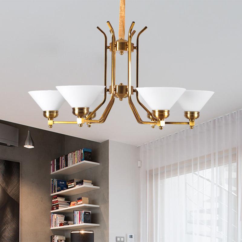 Cone White Glass Chandelier Lighting Traditional 3/6 Lights - Rebooters