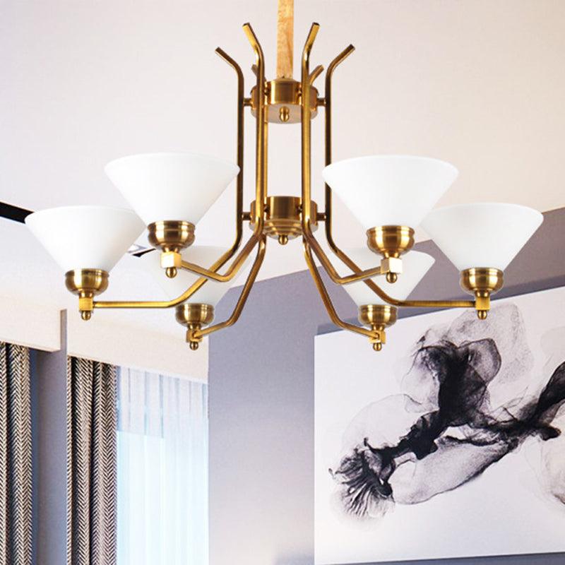 Cone White Glass Chandelier Lighting Traditional 3/6 Lights - Rebooters
