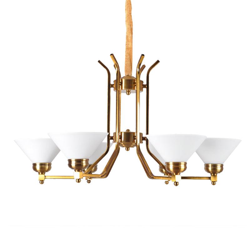 Cone White Glass Chandelier Lighting Traditional 3/6 Lights - Rebooters