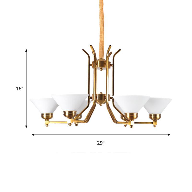 Cone White Glass Chandelier Lighting Traditional 3/6 Lights - Rebooters
