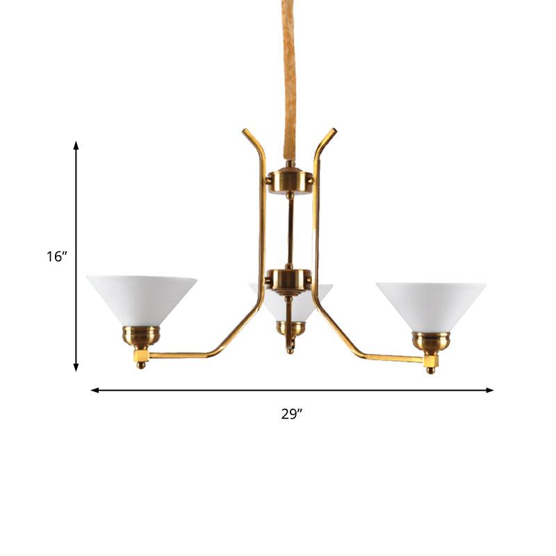 Cone White Glass Chandelier Lighting Traditional 3/6 Lights - Rebooters