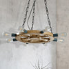 Wheel Shaped Dining Room Ceiling Chandelier Industrial Wood 8-Light Black Fixture - Rebooters