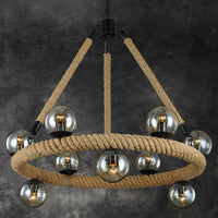 Beige 9 Lights Chandelier Light Fixture Industrial Rope Lamp - Rebooters
