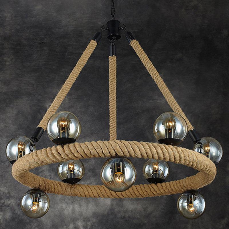 Beige 9 Lights Chandelier Light Fixture Industrial Rope Lamp - Rebooters