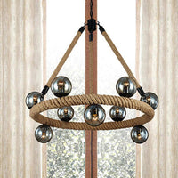 Beige 9 Lights Chandelier Light Fixture Industrial Rope Lamp - Rebooters