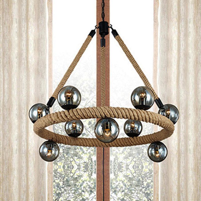 Beige 9 Lights Chandelier Light Fixture Industrial Rope Lamp - Rebooters