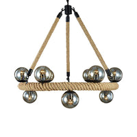 Beige 9 Lights Chandelier Light Fixture Industrial Rope Lamp - Rebooters