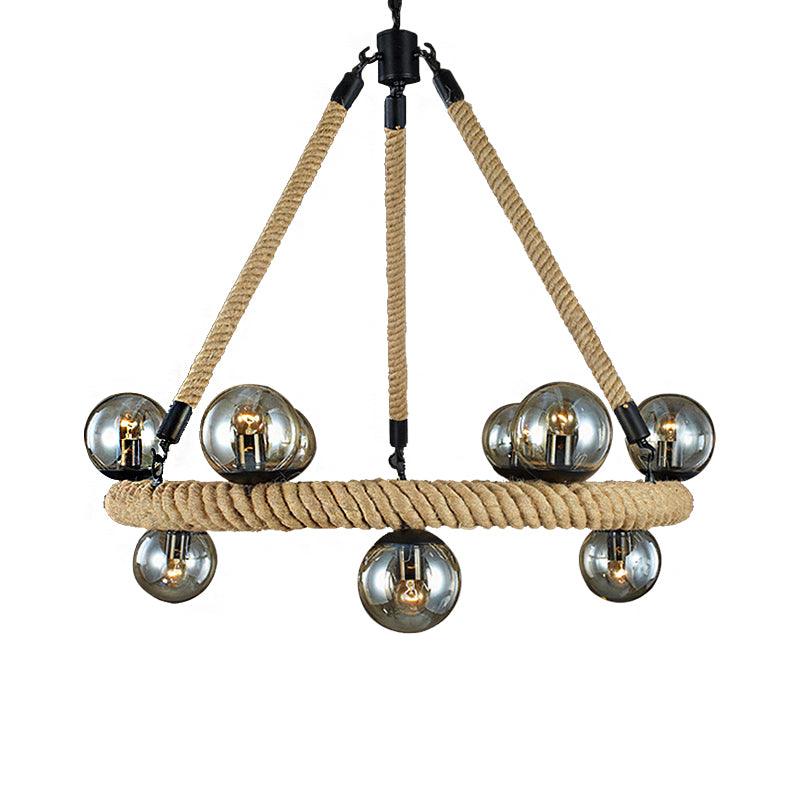 Beige 9 Lights Chandelier Light Fixture Industrial Rope Lamp - Rebooters