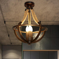 Black 3-Light Pendant Chandelier Industrial Metal Rope Light - Rebooters