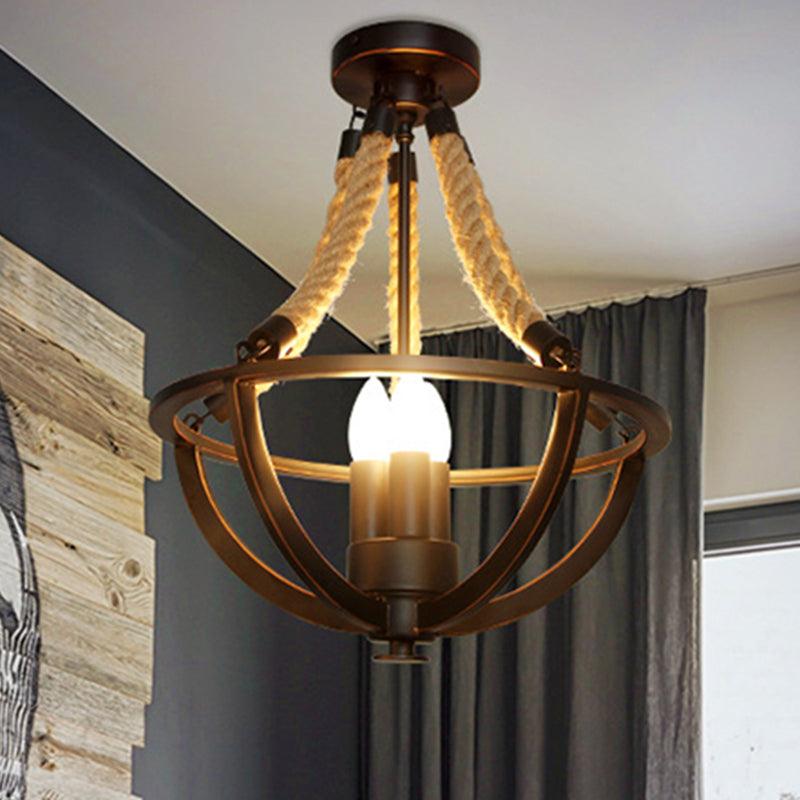 Black 3-Light Pendant Chandelier Industrial Metal Rope Light - Rebooters