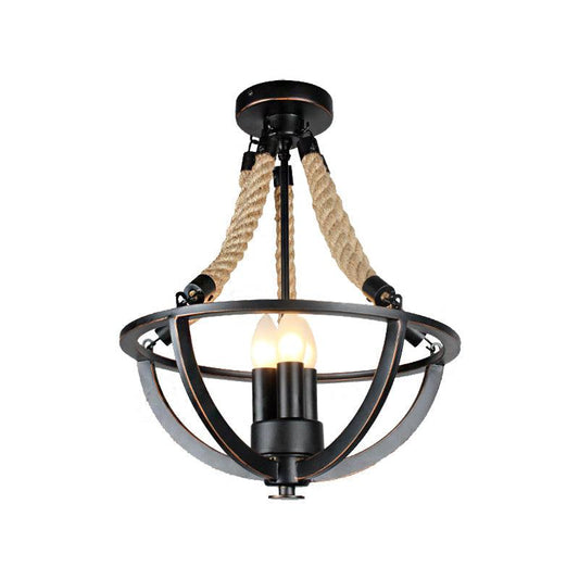 Black 3-Light Pendant Chandelier Industrial Metal Rope Light - Rebooters