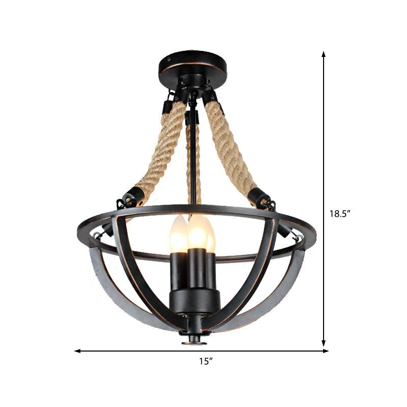 Black 3-Light Pendant Chandelier Industrial Metal Rope Light - Rebooters