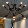 10-Light Human Shade Chandelier Loft Style Black Metal Pendant Light Fixture in Bedroom with Sputnik Shape - Rebooters