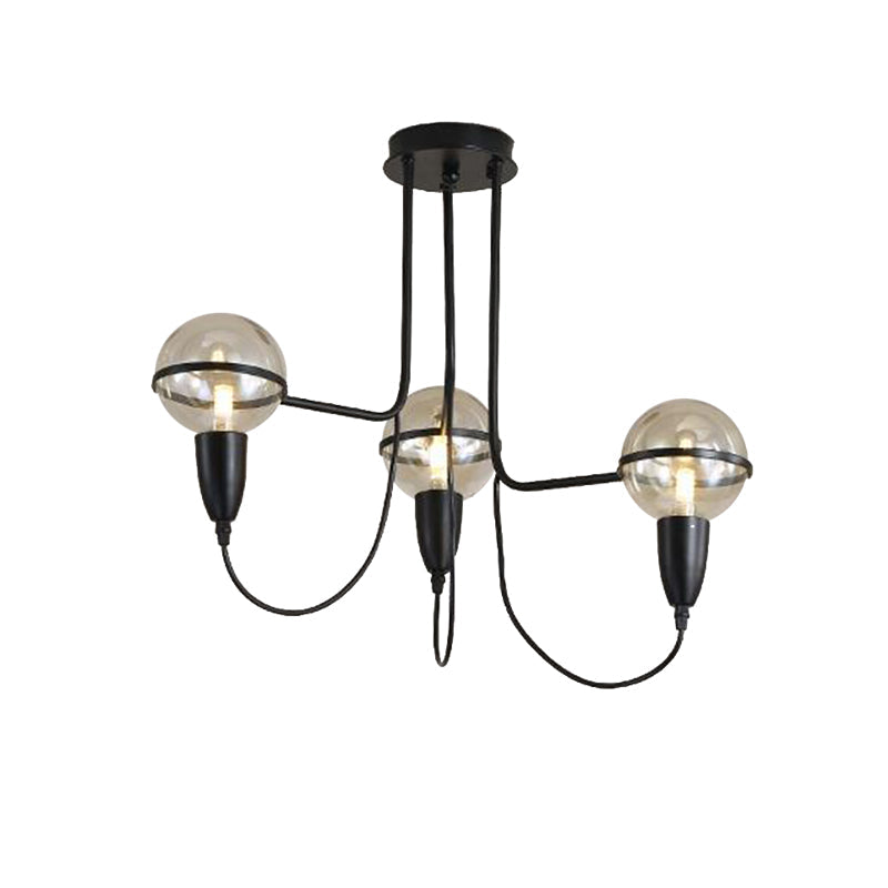 3 Lights Ceiling Lighting Traditional Globe Clear Glass Cluster Pendant in Black for Bedroom - Rebooters