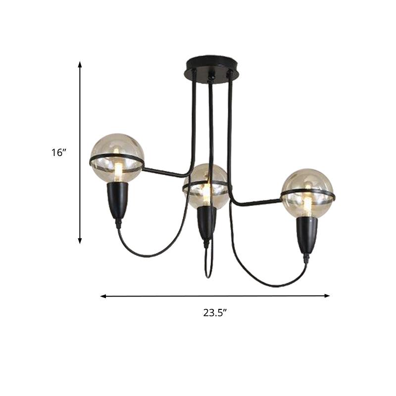 3 Lights Ceiling Lighting Traditional Globe Clear Glass Cluster Pendant in Black for Bedroom - Rebooters