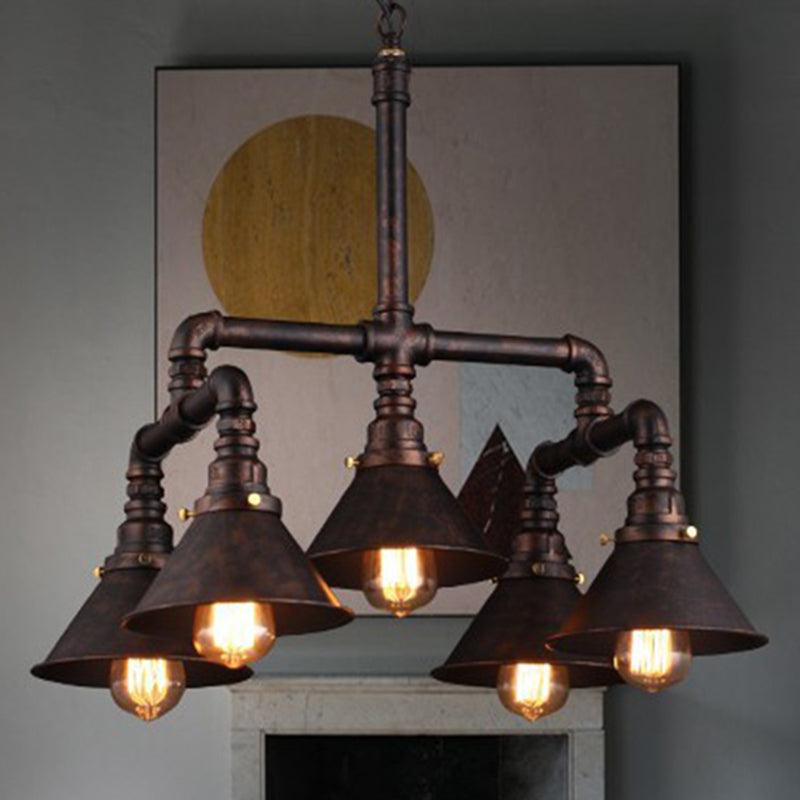 5-Bulb Ceiling Lamp with Cone Shade Metal Industrial Chandelier - Rebooters