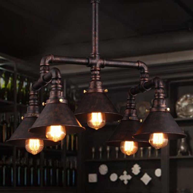 5-Bulb Ceiling Lamp with Cone Shade Metal Industrial Chandelier - Rebooters
