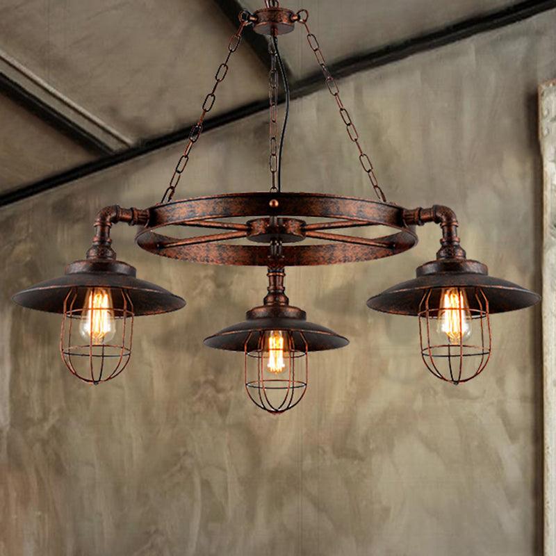3-Light Metal Hanging Chandelier Industrial Weathered Copper Kitchen Pendant Light - Rebooters
