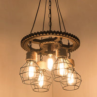 5 Lights Metal and Rope Pendant Chandelier Black Globe - Rebooters