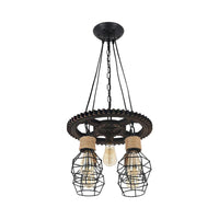 5 Lights Metal and Rope Pendant Chandelier Black Globe - Rebooters