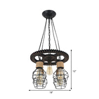 5 Lights Metal and Rope Pendant Chandelier Black Globe - Rebooters