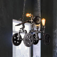 Antique Silver 3 Lights Chandelier Light Fixture Industrial Metal Gear Pendant Lamp with Robot - Rebooters