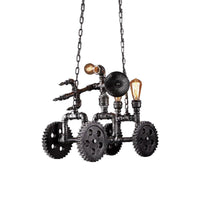 Antique Silver 3 Lights Chandelier Light Fixture Industrial Metal Gear Pendant Lamp with Robot - Rebooters