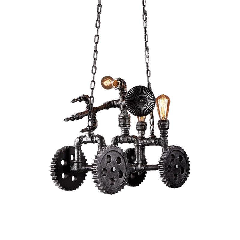 Antique Silver 3 Lights Chandelier Light Fixture Industrial Metal Gear Pendant Lamp with Robot - Rebooters